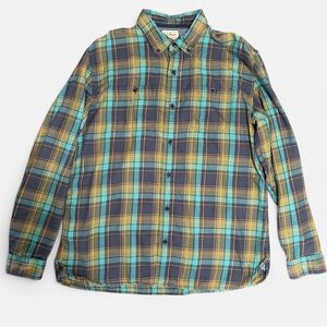 LL Bean Shirt Mens Large Blue Green TENCEL Flannel Plaid Button Up Long Sleeve